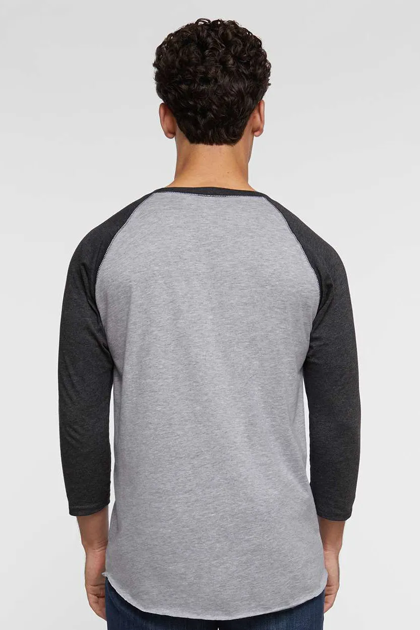 LAT Mens Fine Jersey Baseball 3/4 Sleeve Crewneck T-Shirt - Heather Grey/Vintage Smoke Grey - Closeout