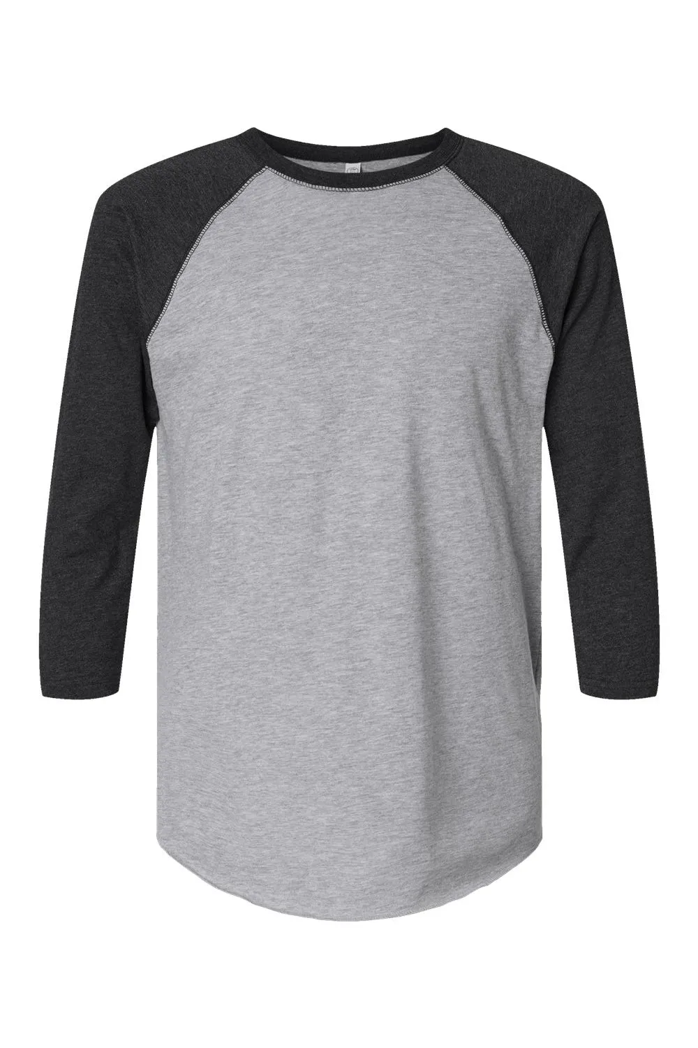 LAT Mens Fine Jersey Baseball 3/4 Sleeve Crewneck T-Shirt - Heather Grey/Vintage Smoke Grey - Closeout