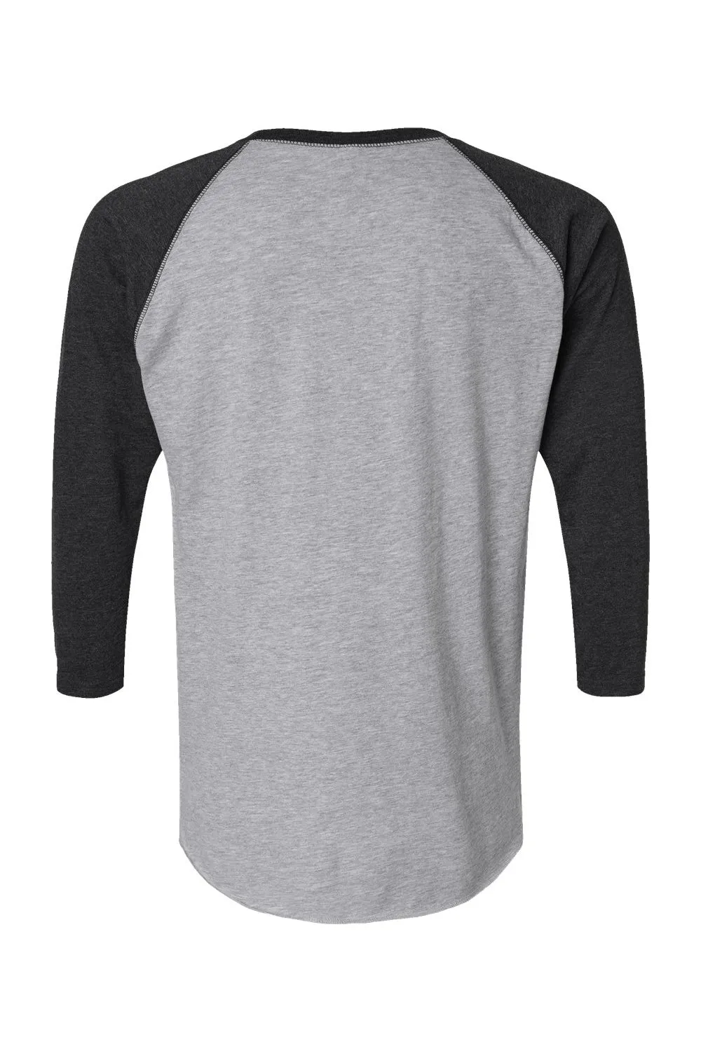 LAT Mens Fine Jersey Baseball 3/4 Sleeve Crewneck T-Shirt - Heather Grey/Vintage Smoke Grey - Closeout