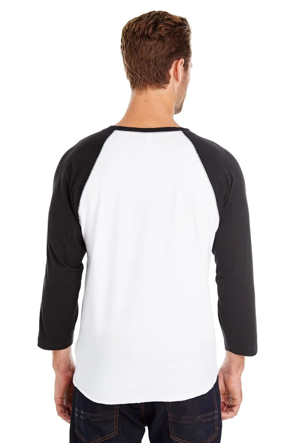 LAT Mens Fine Jersey Baseball 3/4 Sleeve Crewneck T-Shirt - White/Black