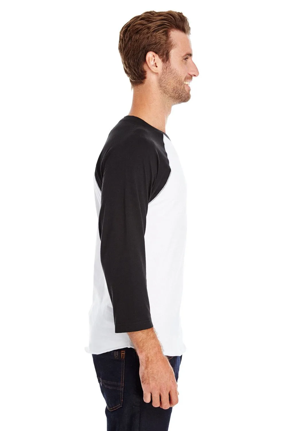 LAT Mens Fine Jersey Baseball 3/4 Sleeve Crewneck T-Shirt - White/Black