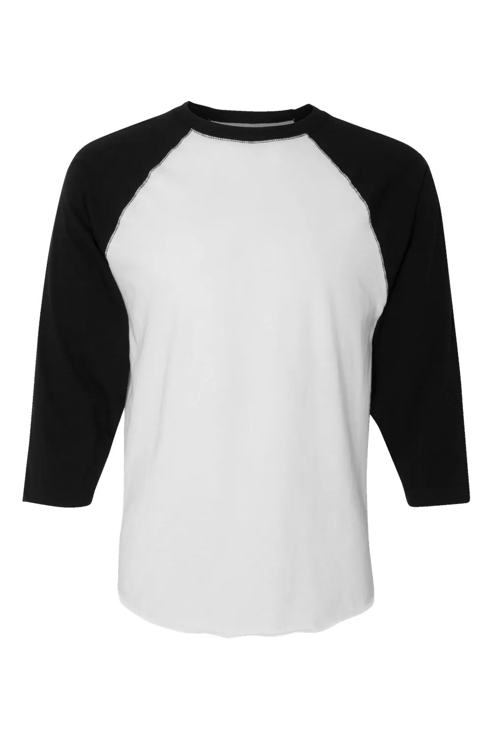 LAT Mens Fine Jersey Baseball 3/4 Sleeve Crewneck T-Shirt - White/Black