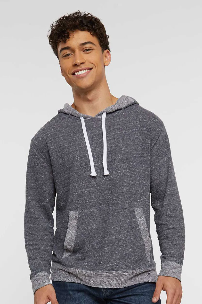 LAT Mens Harborside Melange French Terry Hooded Sweatshirt Hoodie w/ Pouch Pocket - Navy Blue - Closeout