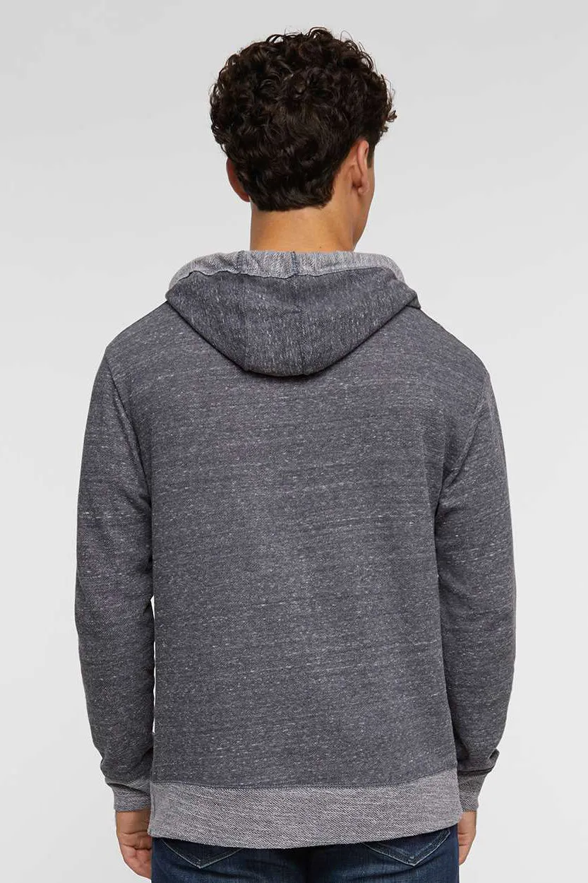 LAT Mens Harborside Melange French Terry Hooded Sweatshirt Hoodie w/ Pouch Pocket - Navy Blue - Closeout