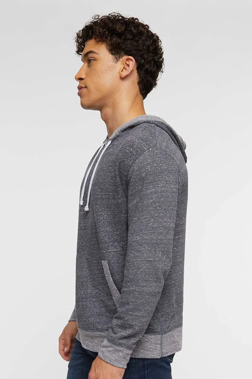 LAT Mens Harborside Melange French Terry Hooded Sweatshirt Hoodie w/ Pouch Pocket - Navy Blue - Closeout