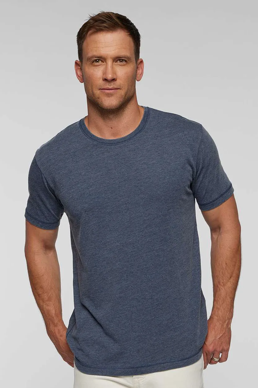LAT Mens Vintage Wash Short Sleeve Crewneck T-Shirt - Navy Blue