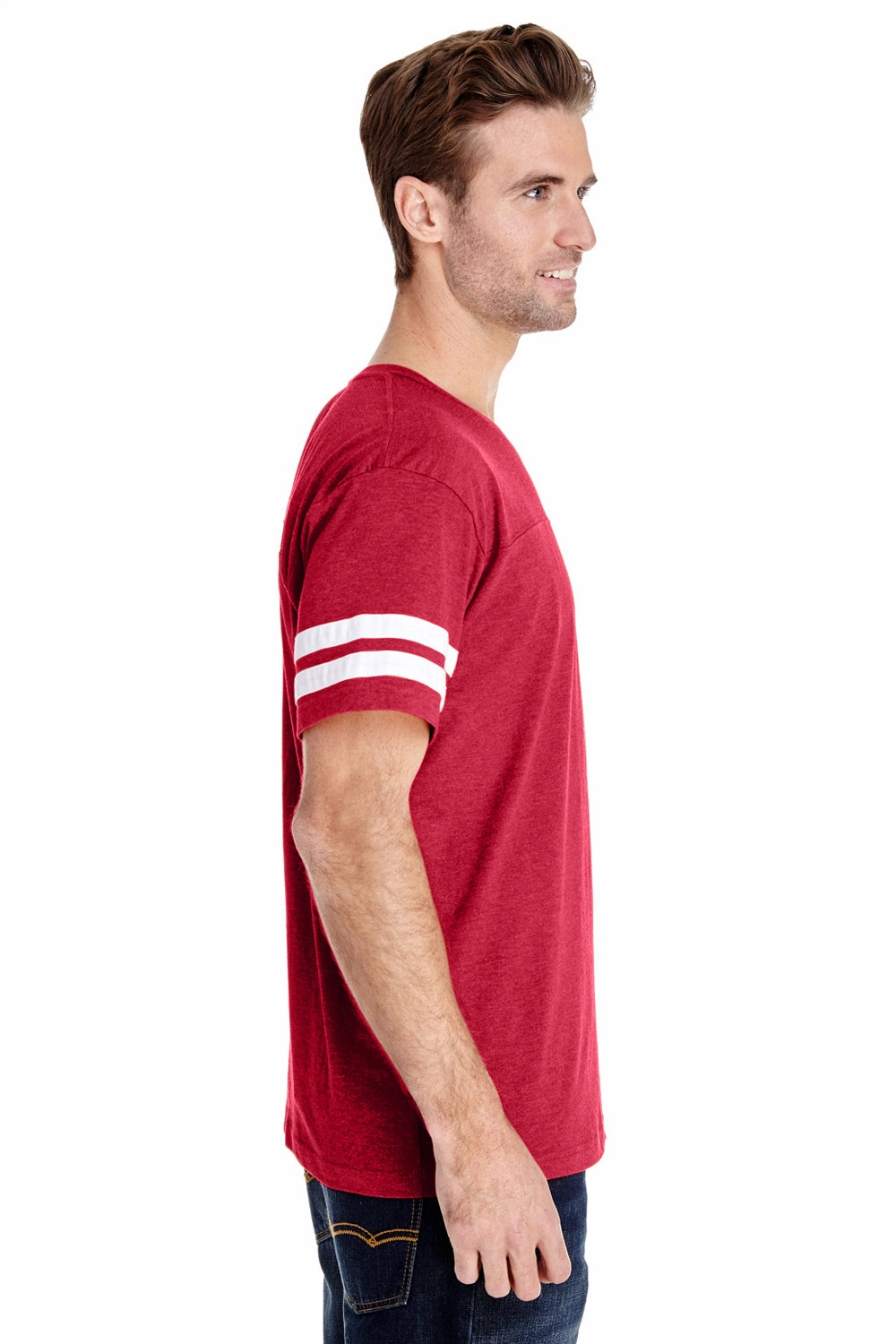LAT Mens Fine Jersey Short Sleeve Crewneck T-Shirt - Vintage Red/White