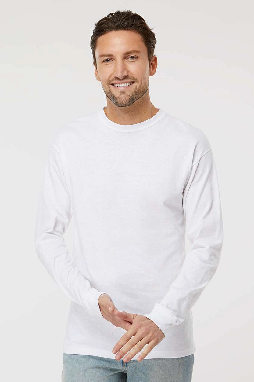 M&O Mens Gold Soft Touch Long Sleeve Crewneck T-Shirt - White