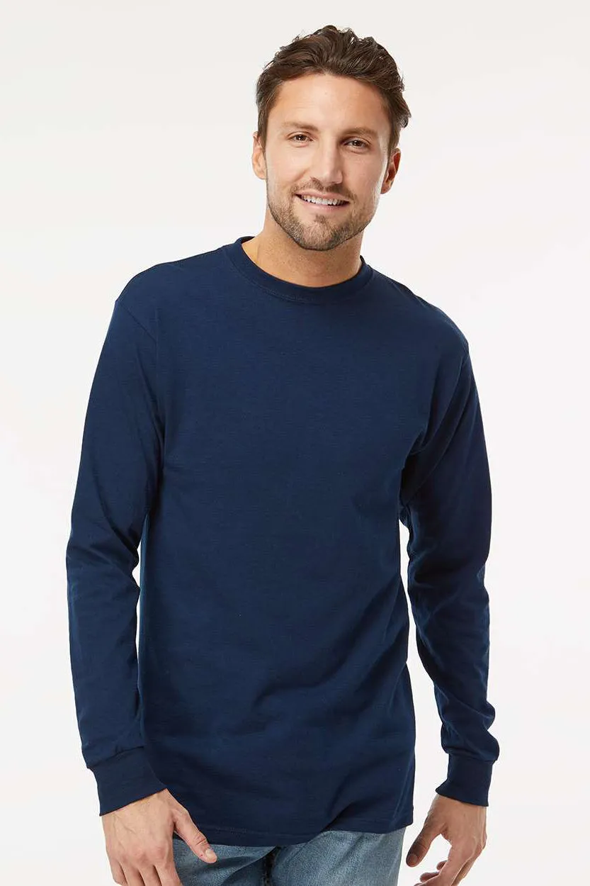 M&O Mens Gold Soft Touch Long Sleeve Crewneck T-Shirt - Deep Navy Blue