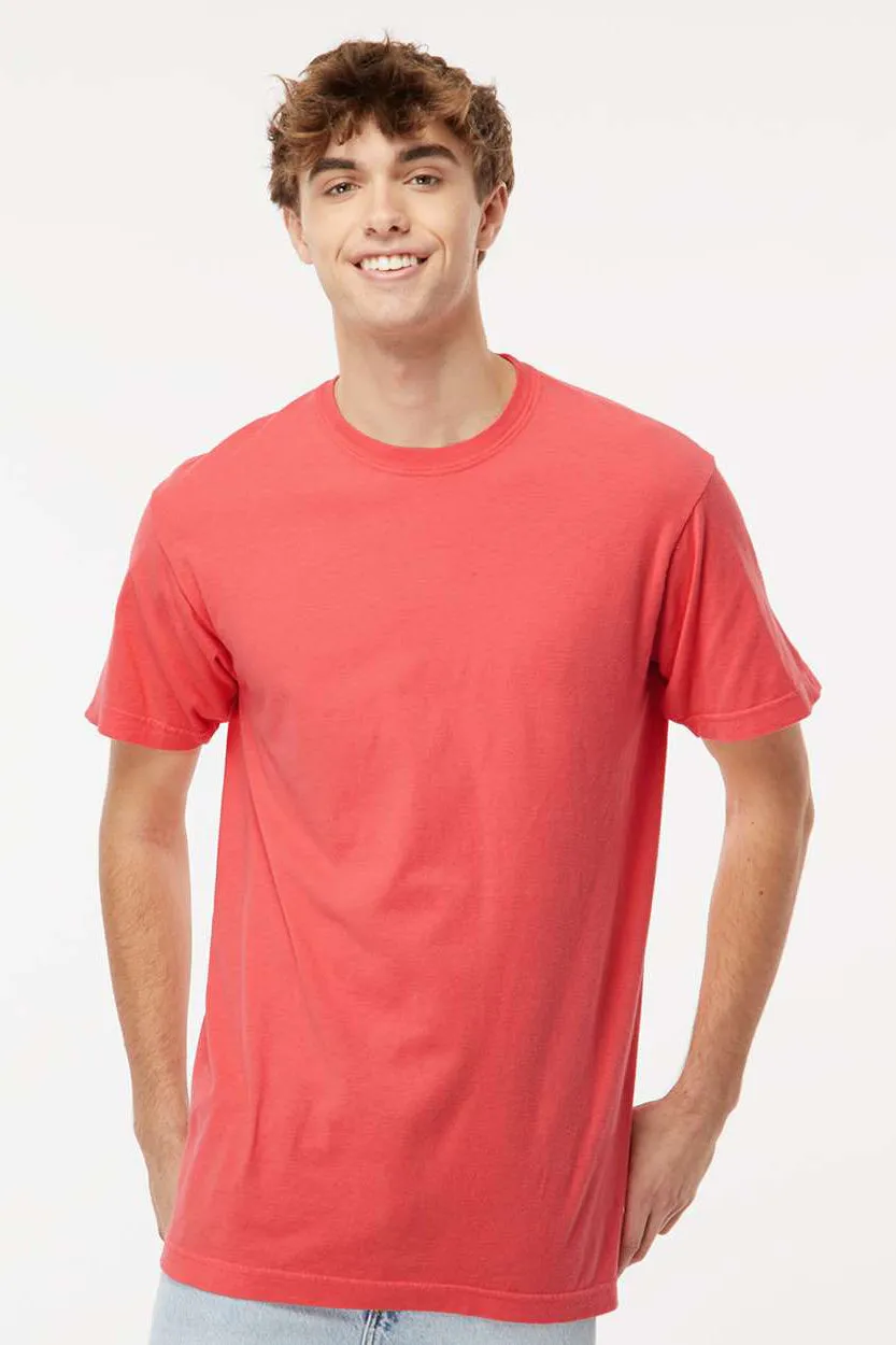 M&O Mens Vintage Garment Dyed Short Sleeve Crewneck T-Shirt - Bright Salmon