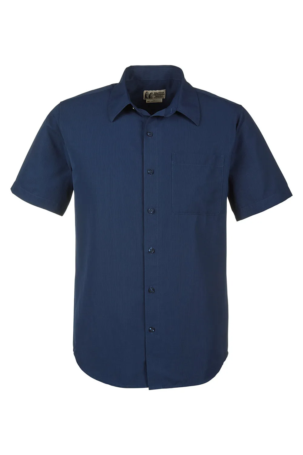 Marmot Mens Aerobora Short Sleeve Button Down Shirt w/ Pocket - Arctic Navy Blue - Closeout