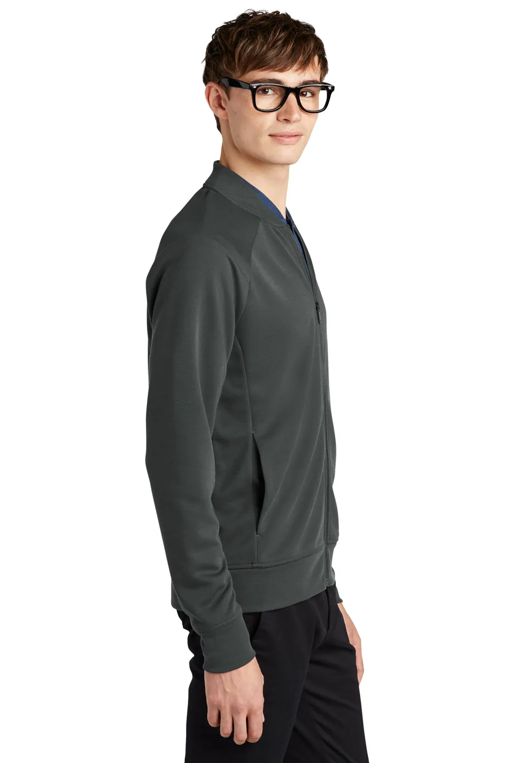 Mercer Mettle Mens Double Knit Full Zip Bomber Jacket - Anchor Grey