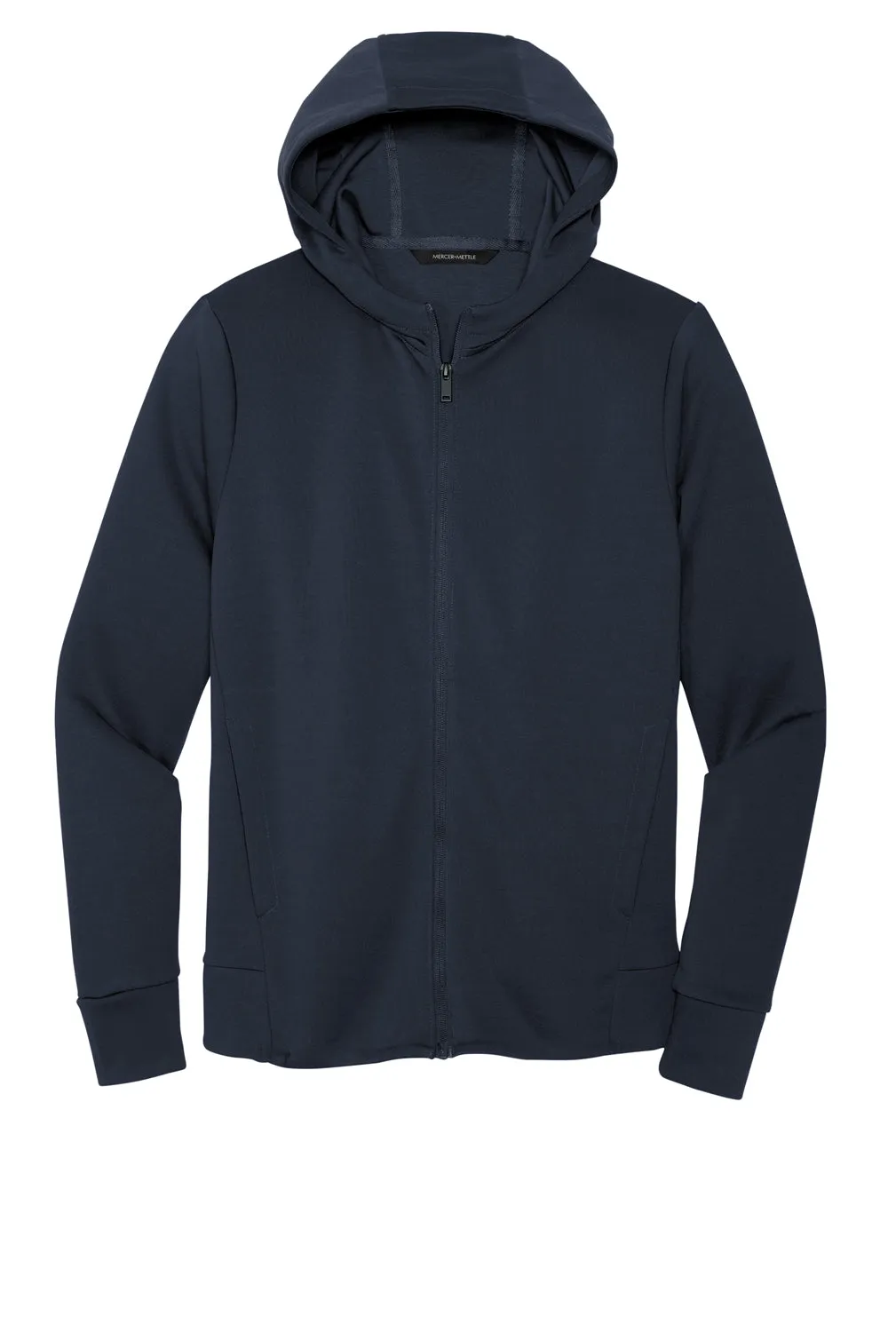 Mercer Mettle Mens Double Knit Full Zip Hooded Sweatshirt Hoodie w/ Pockets - Night Navy Blue