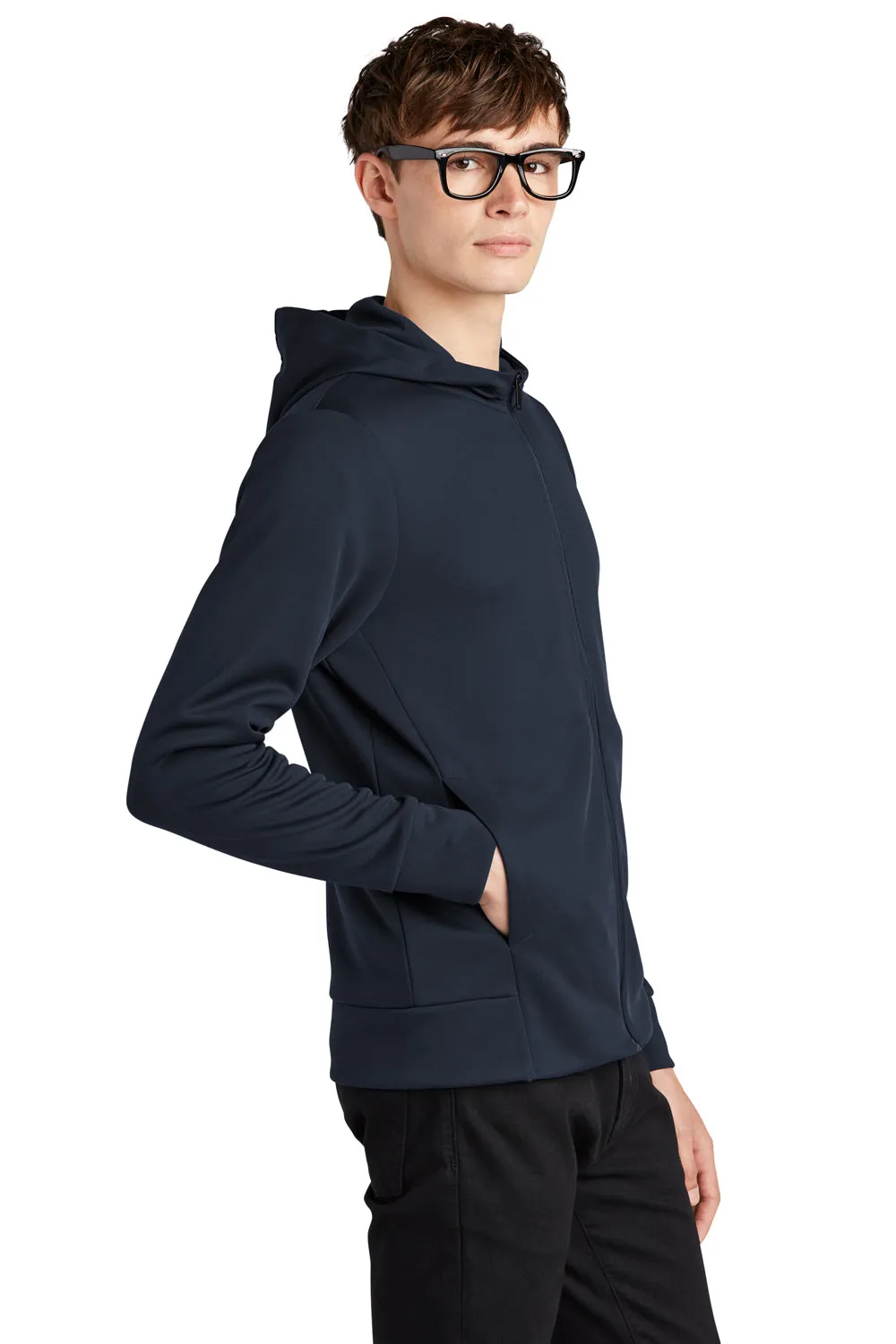 Mercer Mettle Mens Double Knit Full Zip Hooded Sweatshirt Hoodie w/ Pockets - Night Navy Blue