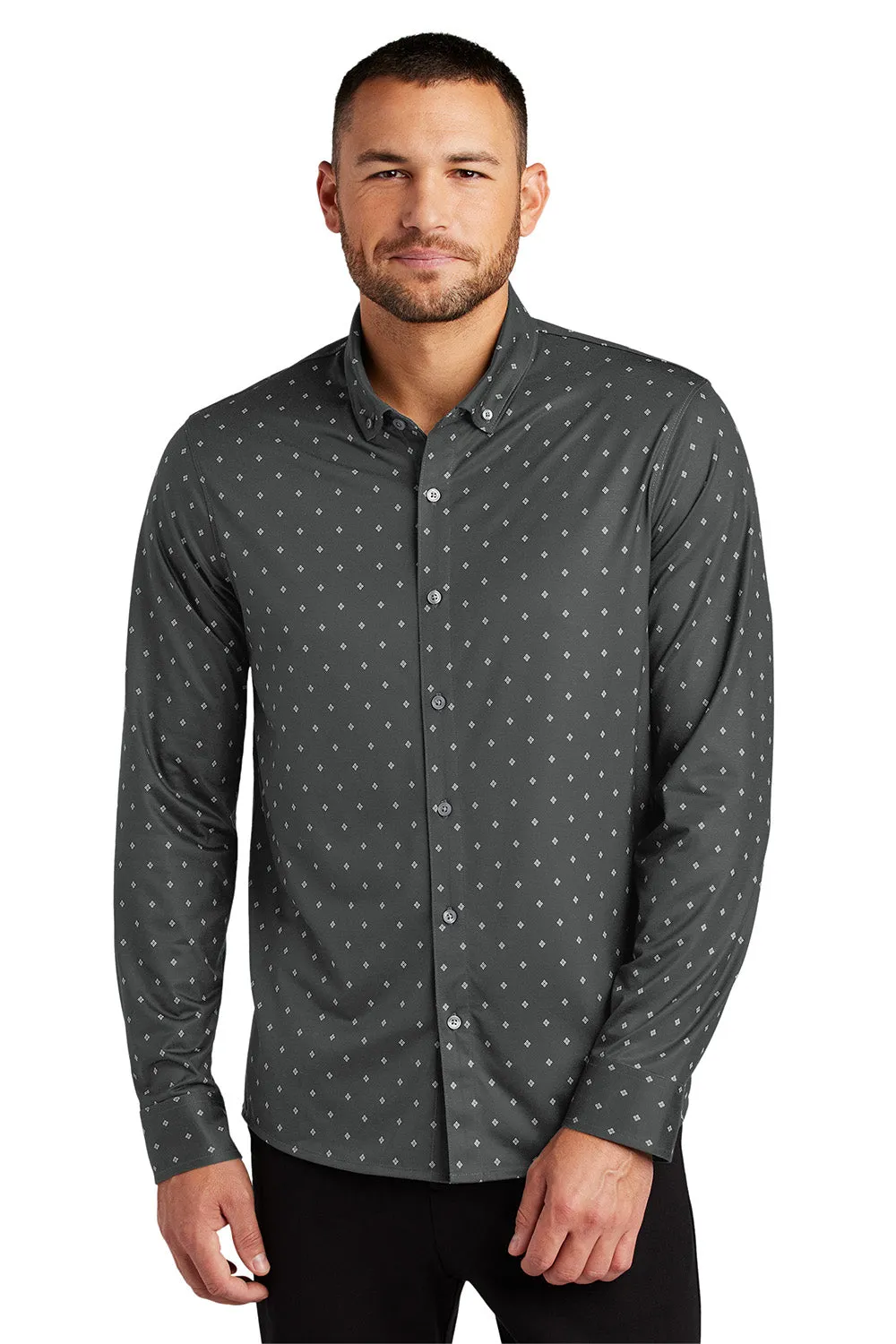 Mercer Mettle Mens Moisture Wicking Long Sleeve Button Down Shirt - Anchor Grey Geo Diamond
