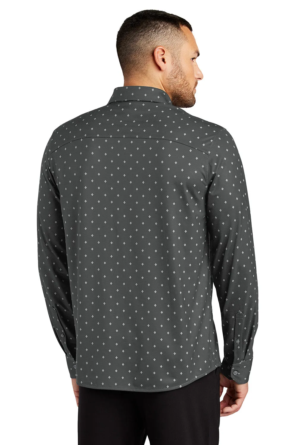 Mercer Mettle Mens Moisture Wicking Long Sleeve Button Down Shirt - Anchor Grey Geo Diamond