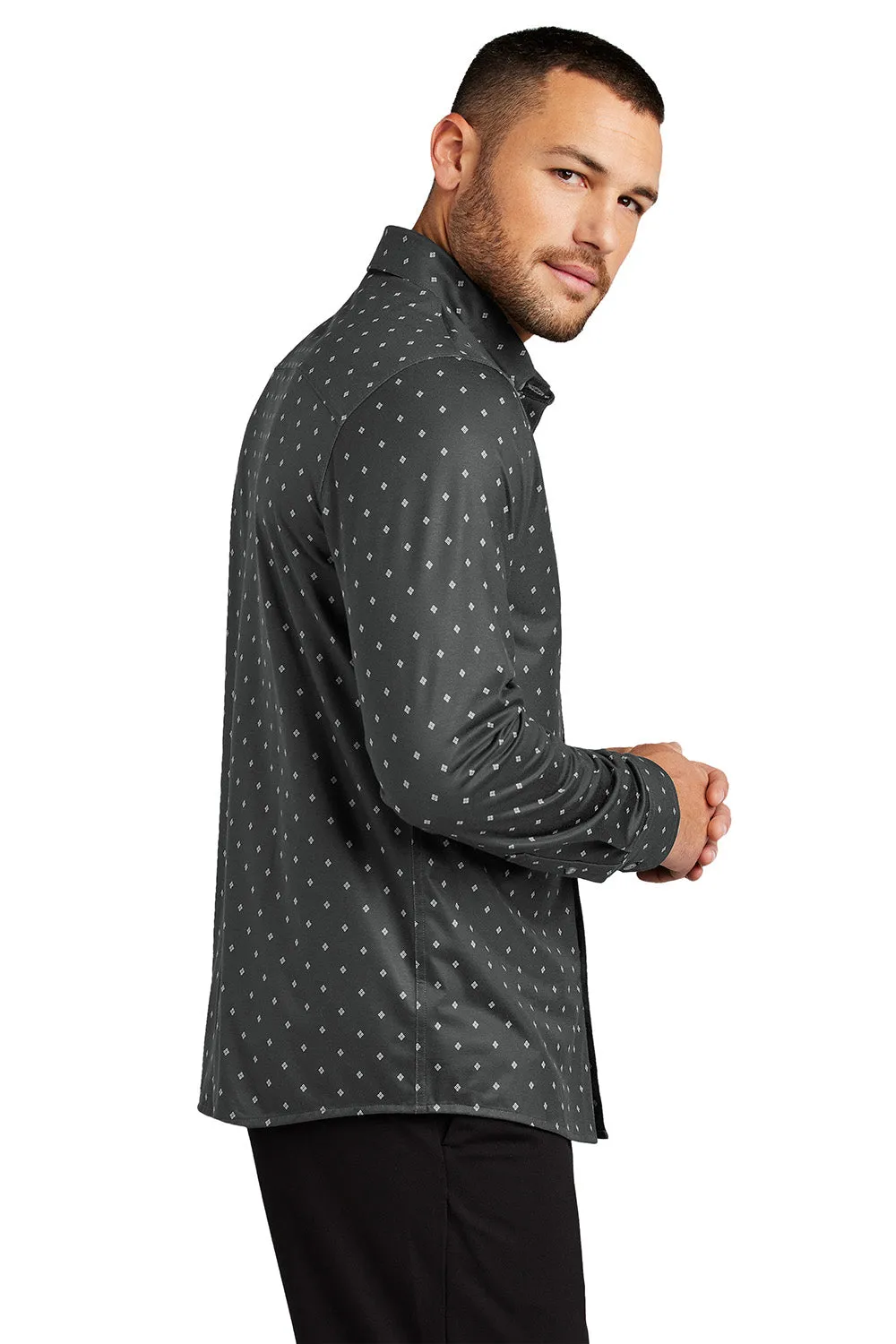 Mercer Mettle Mens Moisture Wicking Long Sleeve Button Down Shirt - Anchor Grey Geo Diamond