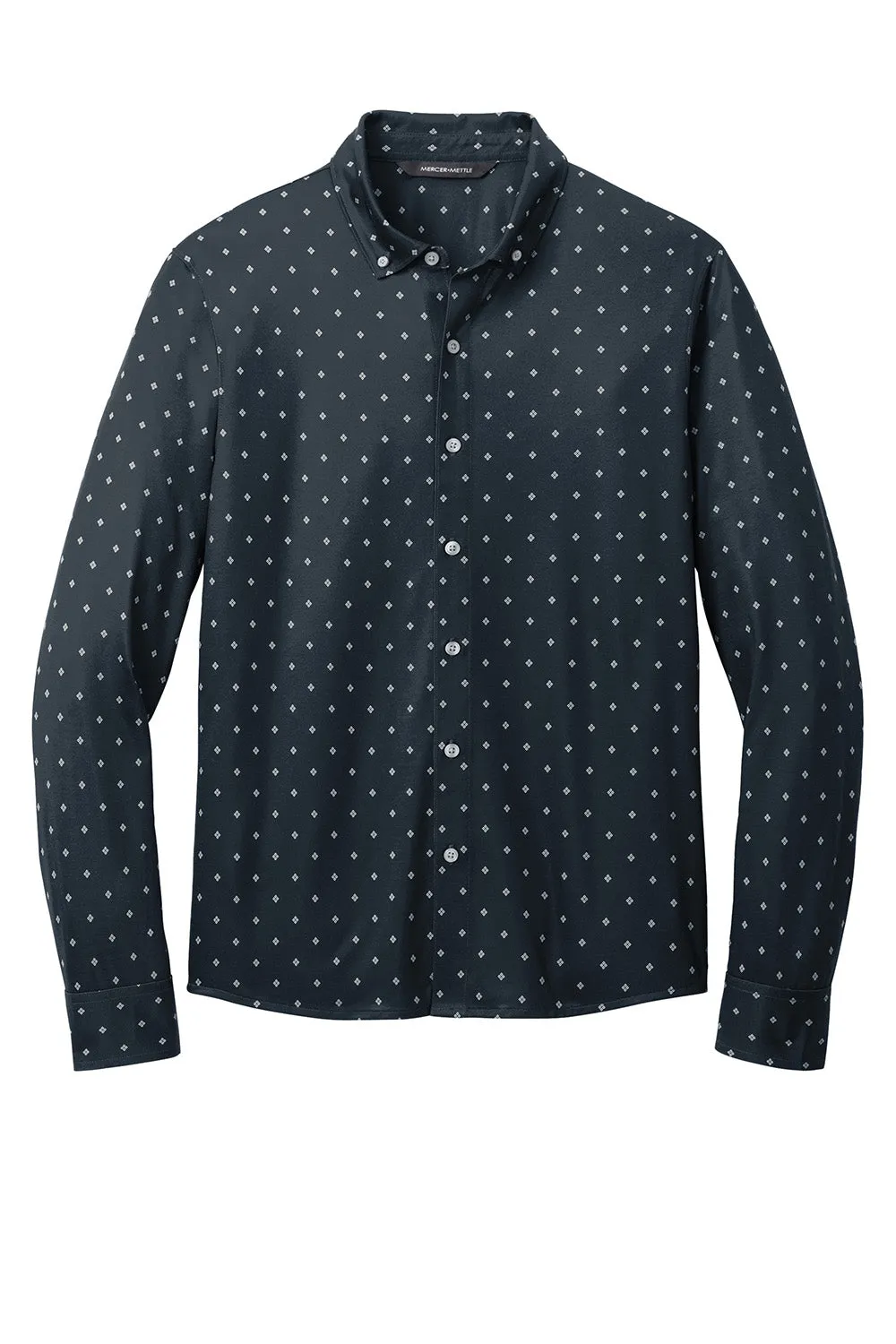 Mercer Mettle Mens Moisture Wicking Long Sleeve Button Down Shirt - Navy Blue Geo Diamond