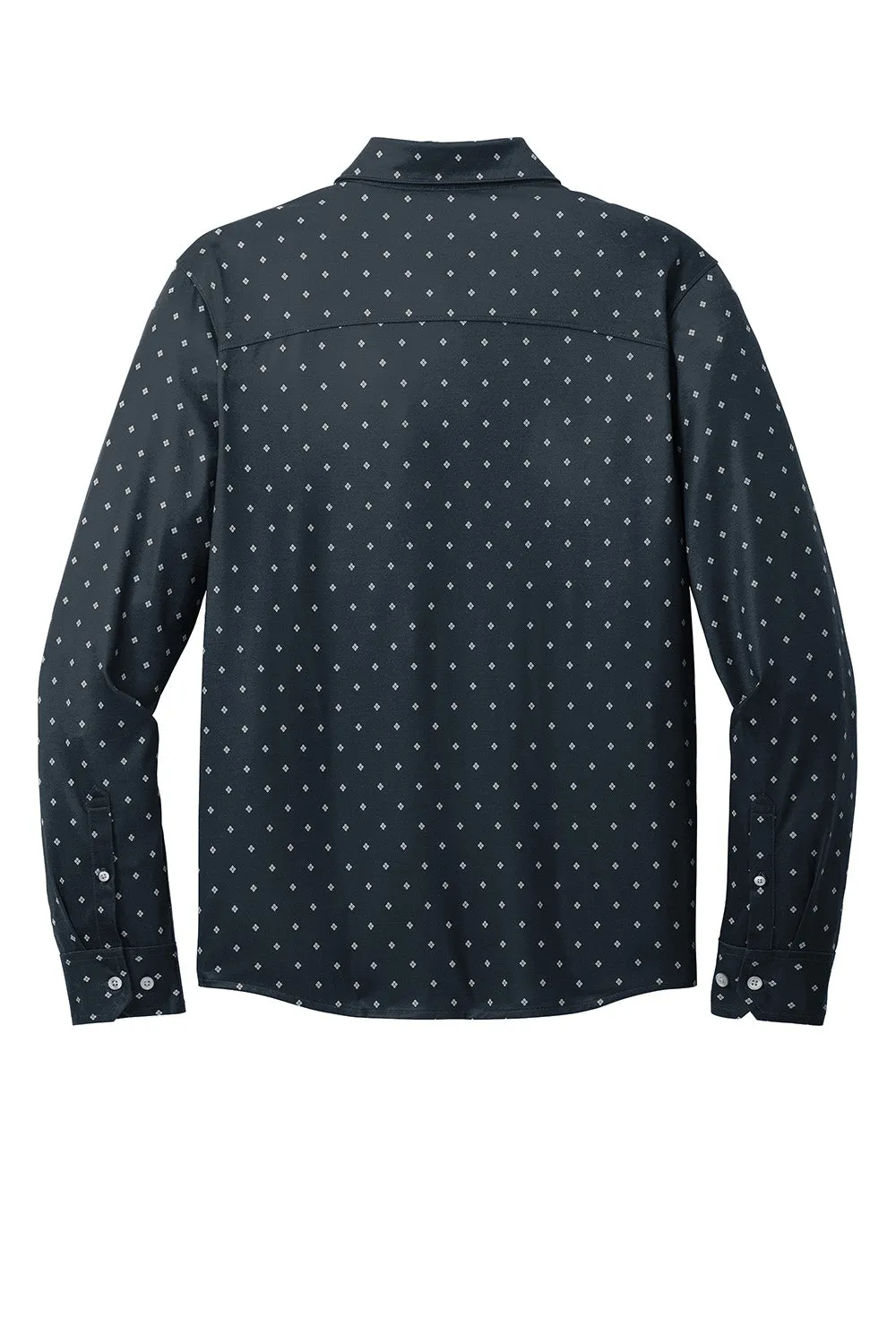Mercer Mettle Mens Moisture Wicking Long Sleeve Button Down Shirt - Navy Blue Geo Diamond
