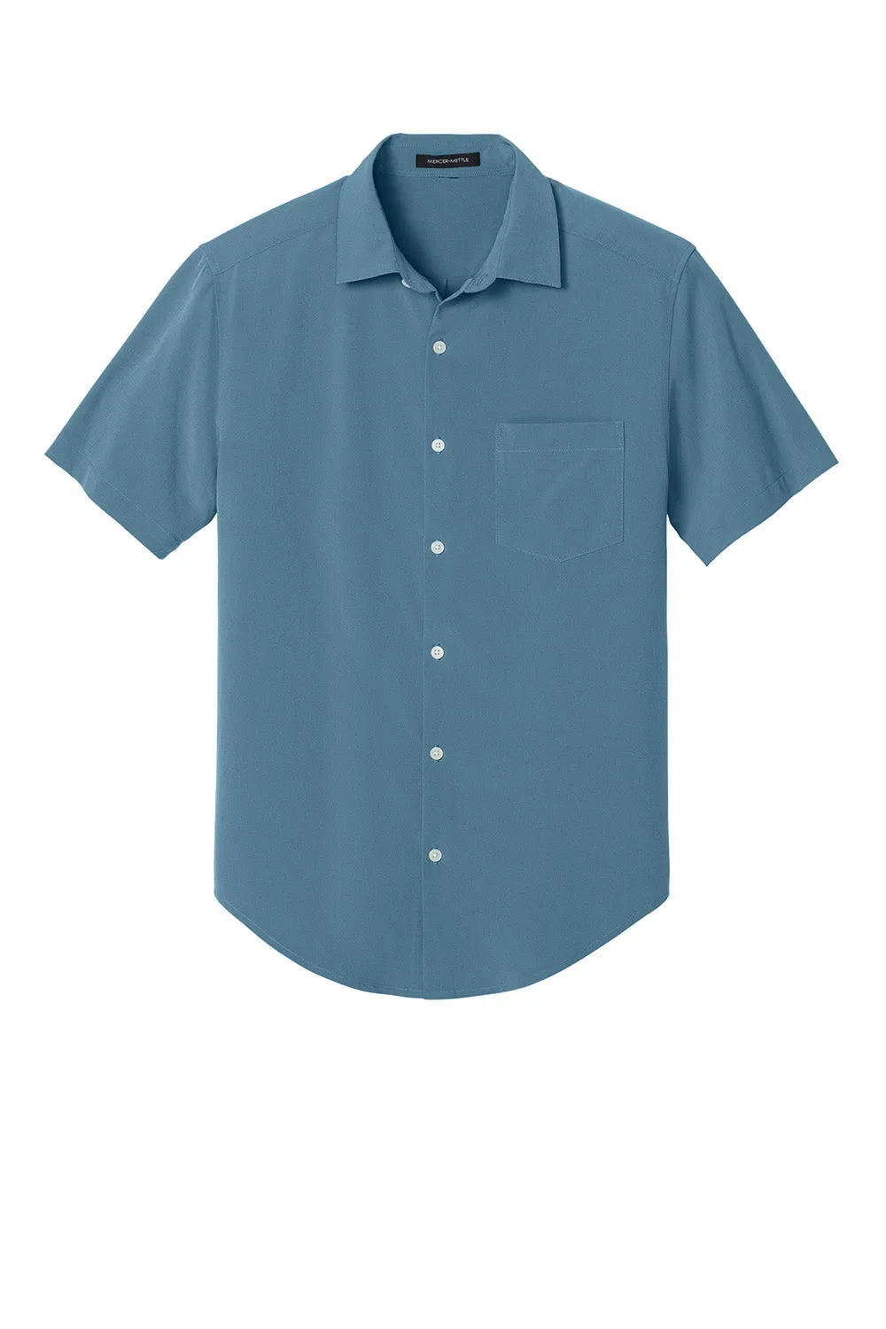 Mercer Mettle Mens UV Capital Tech Moisture Wicking Short Sleeve Button Down Shirt w/ Pocket - Harbor Blue