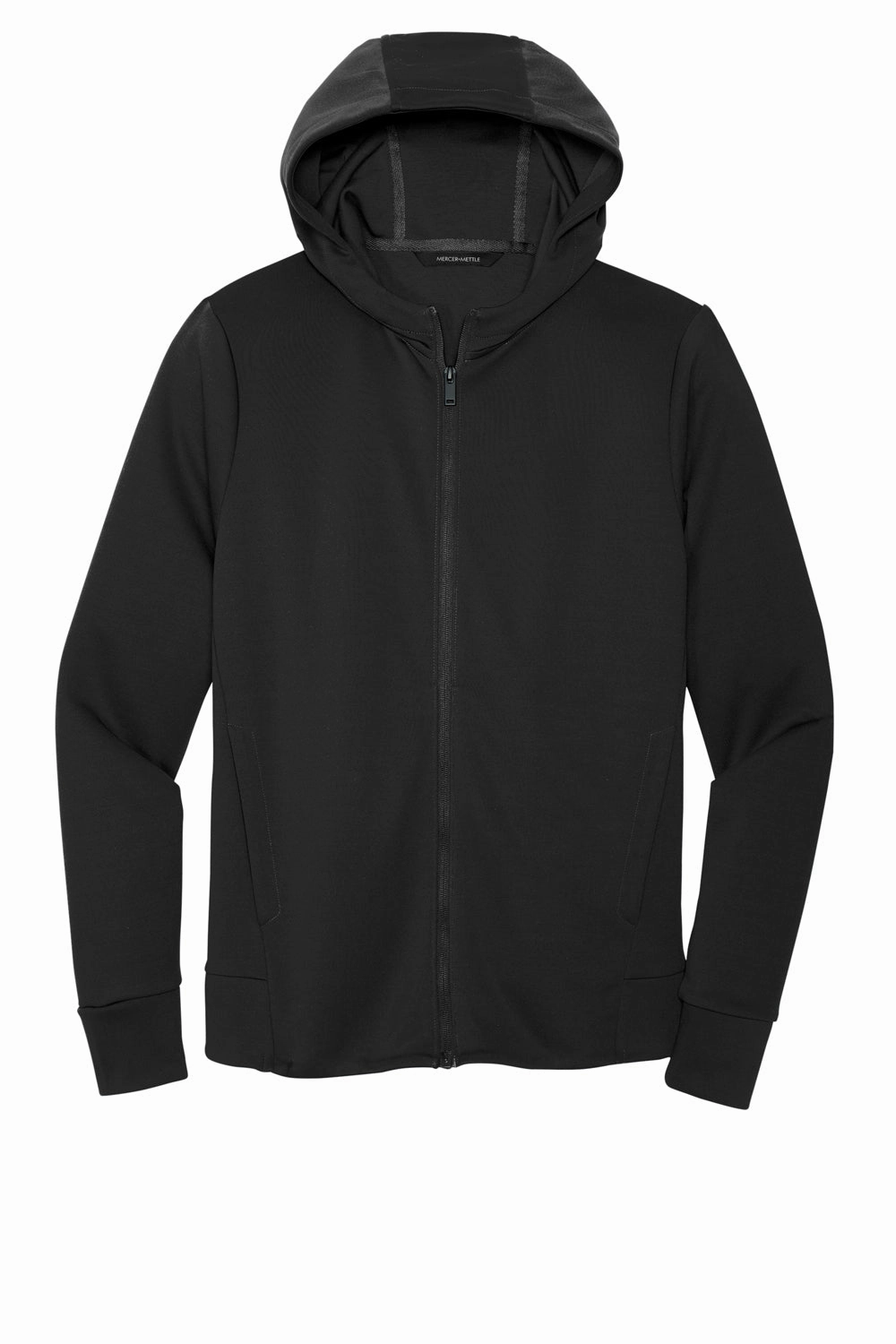Mercer Mettle Mens Double Knit Full Zip Hooded Sweatshirt Hoodie w/ Pockets - Deep Black