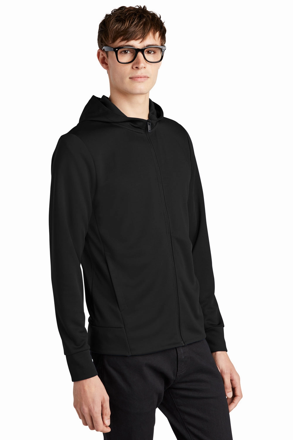 Mercer Mettle Mens Double Knit Full Zip Hooded Sweatshirt Hoodie w/ Pockets - Deep Black