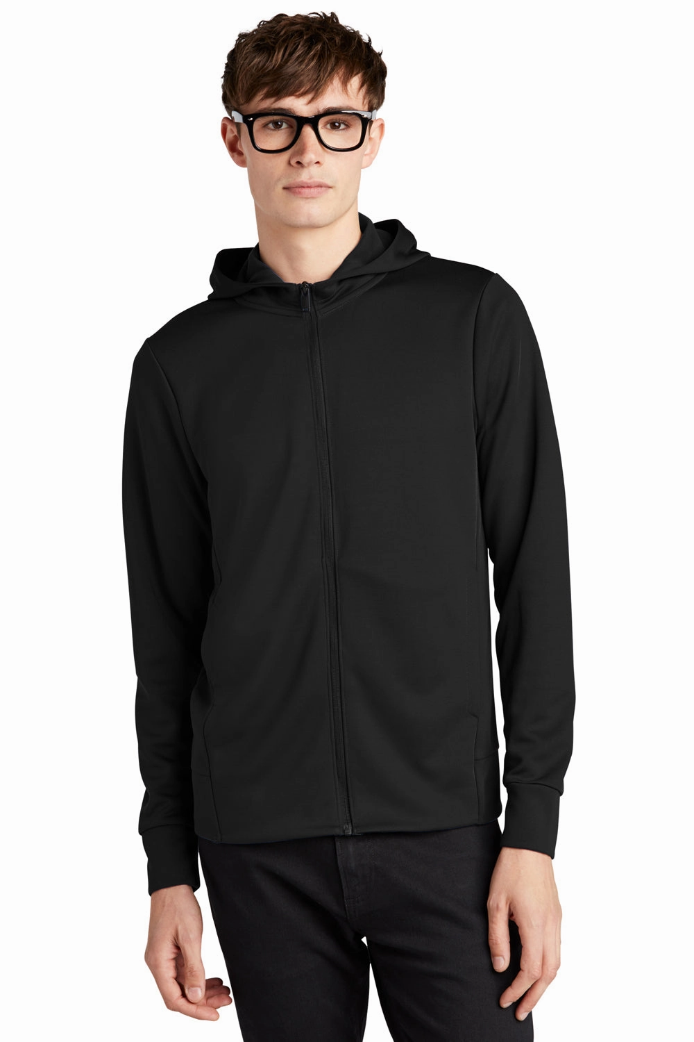 Mercer Mettle Mens Double Knit Full Zip Hooded Sweatshirt Hoodie w/ Pockets - Deep Black