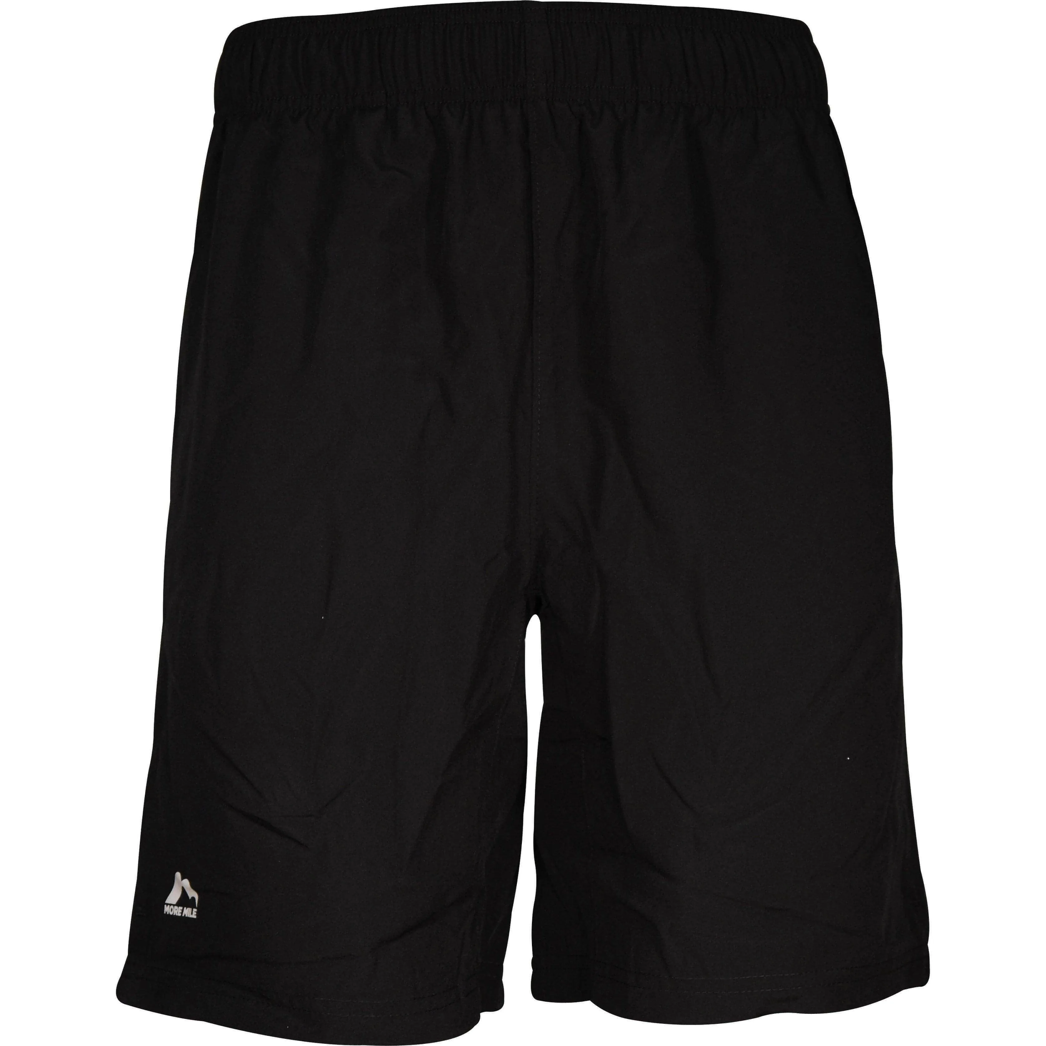 More Mile Active 9 Inch Mens Running Shorts - Black men's shorts for summer activities and lounging