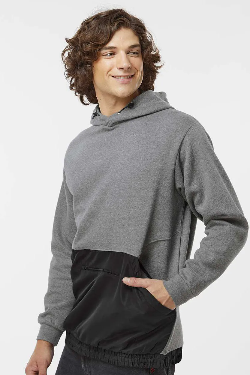 MV Sport Mens Mixed Media Hooded Sweatshirt Hoodie w/ Pocket - Graphite Grey/Black