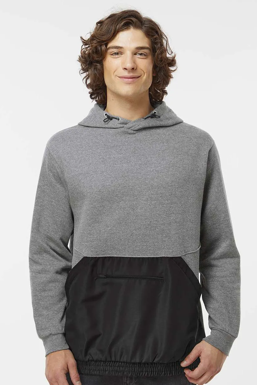 MV Sport Mens Mixed Media Hooded Sweatshirt Hoodie w/ Pocket - Graphite Grey/Black