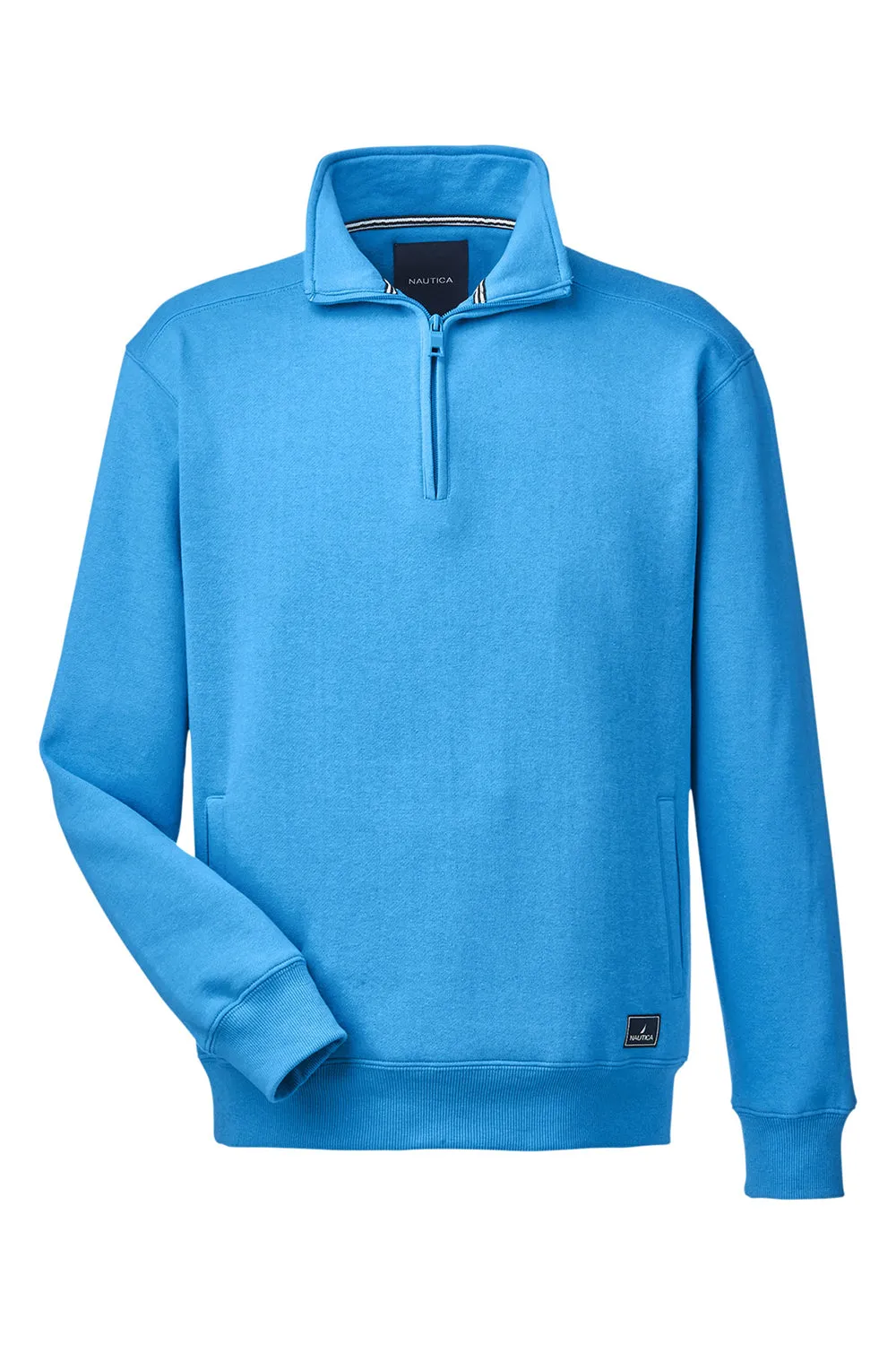 Nautica Mens Anchor 1/4 Zip Sweatshirt w/ Pockets - Azure Blue
