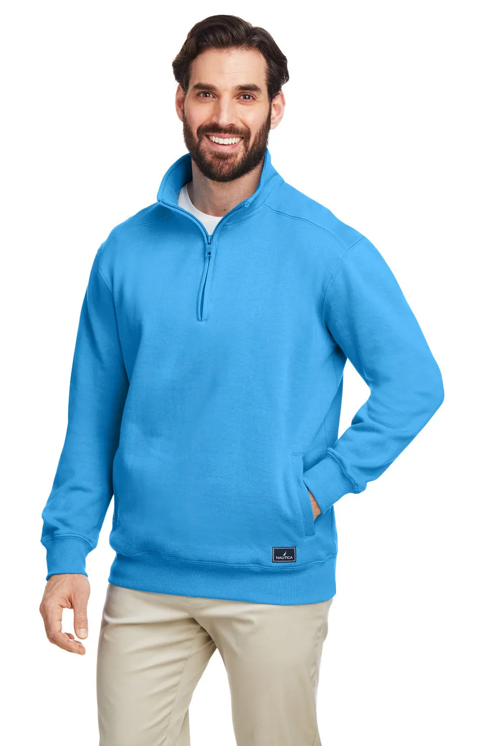 Nautica Mens Anchor 1/4 Zip Sweatshirt w/ Pockets - Azure Blue