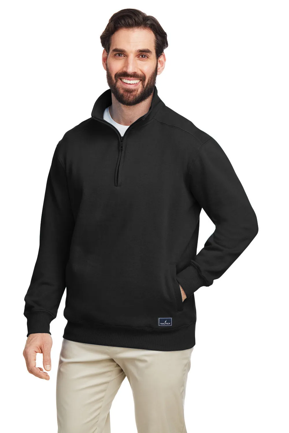 Nautica Mens Anchor 1/4 Zip Sweatshirt w/ Pockets - Black