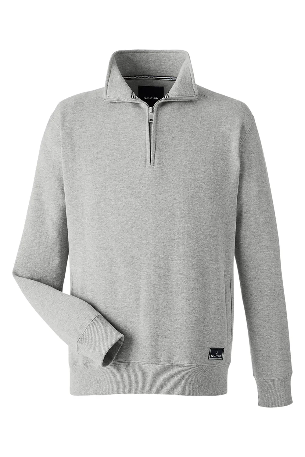 Nautica Mens Anchor 1/4 Zip Sweatshirt w/ Pockets - Oxford Grey