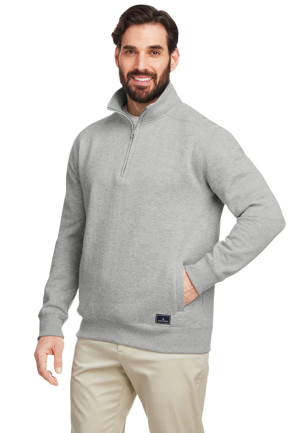 Nautica Mens Anchor 1/4 Zip Sweatshirt w/ Pockets - Oxford Grey