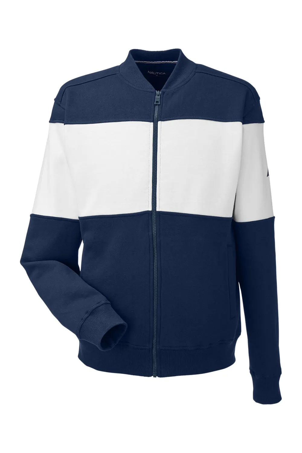 Nautica Mens Anchor Bomber Full Zip Fleece Jacket - Navy Blue/White - Closeout