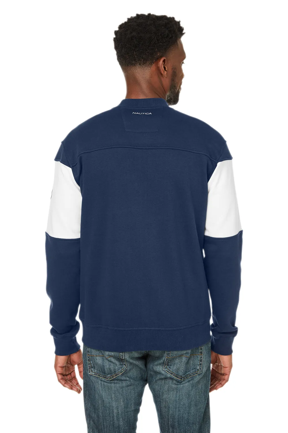 Nautica Mens Anchor Bomber Full Zip Fleece Jacket - Navy Blue/White - Closeout