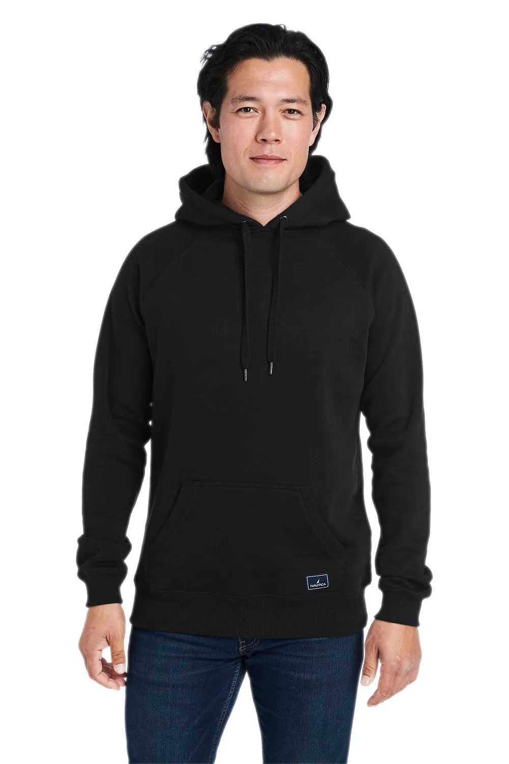 Nautica Mens Anchor Fleece Hooded Sweatshirt Hoodie w/ Pouch Pocket - Black