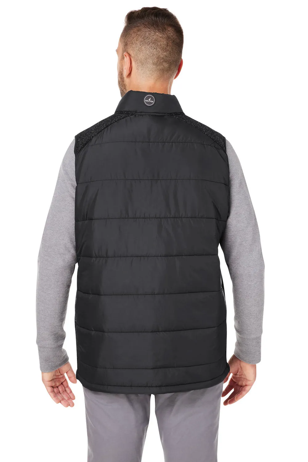 Nautica Mens Harbor Water Resistant Full Zip Puffer Vest - Black/Heather Black