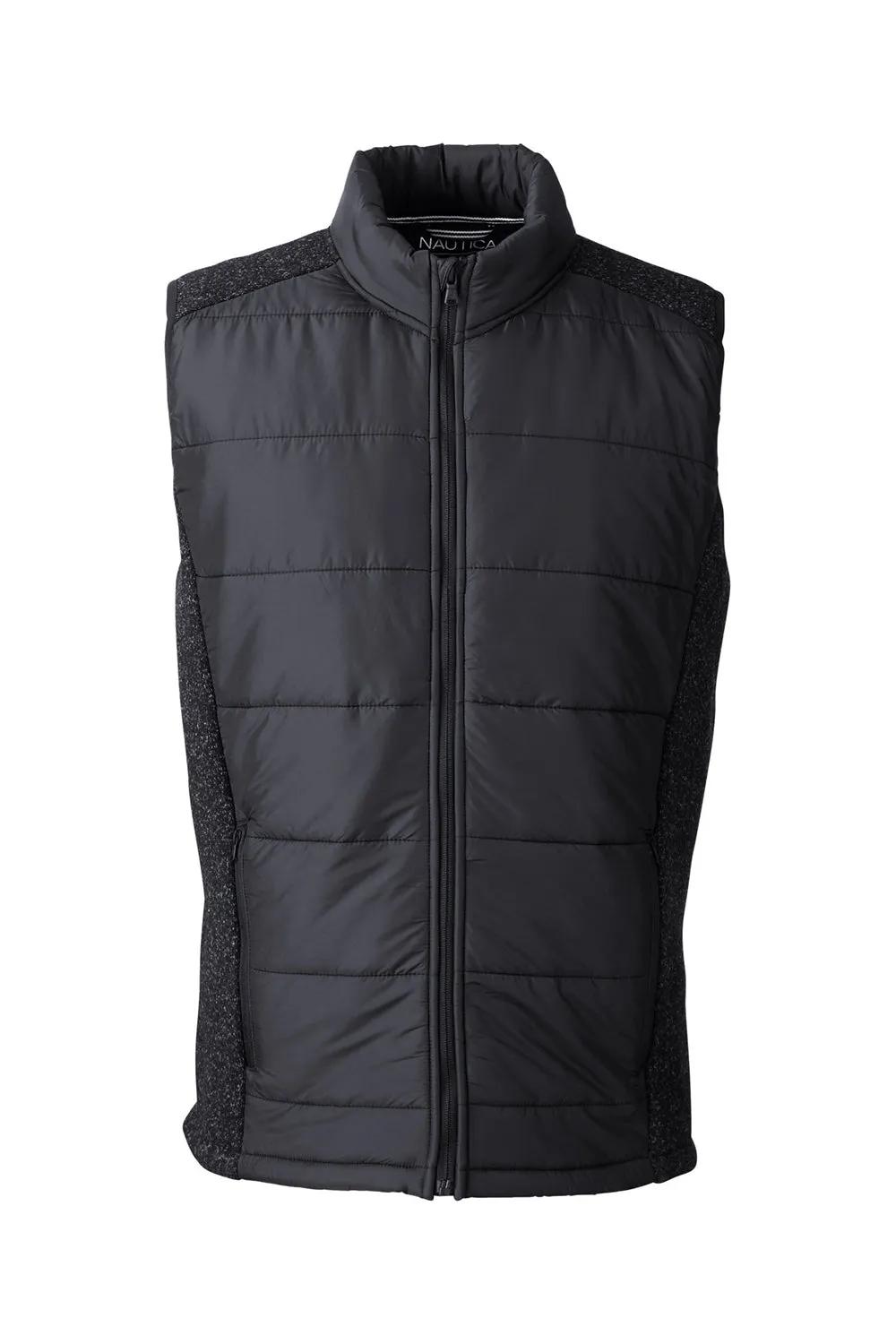 Nautica Mens Harbor Water Resistant Full Zip Puffer Vest - Black/Heather Black