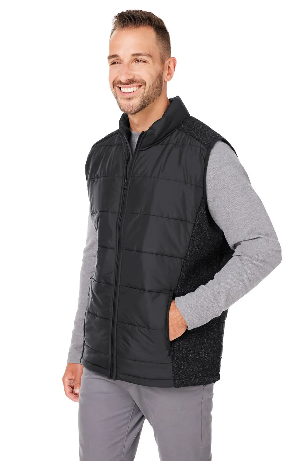 Nautica Mens Harbor Water Resistant Full Zip Puffer Vest - Black/Heather Black