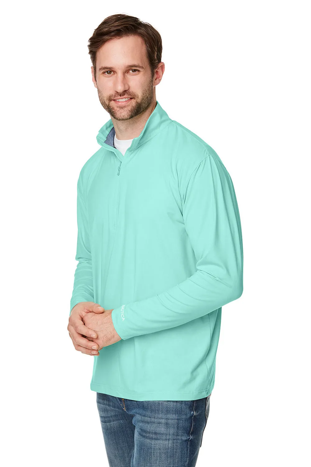 Nautica Mens Saltwater UPF 40  1/4 Zip Sweatshirt - Cool Mint Green