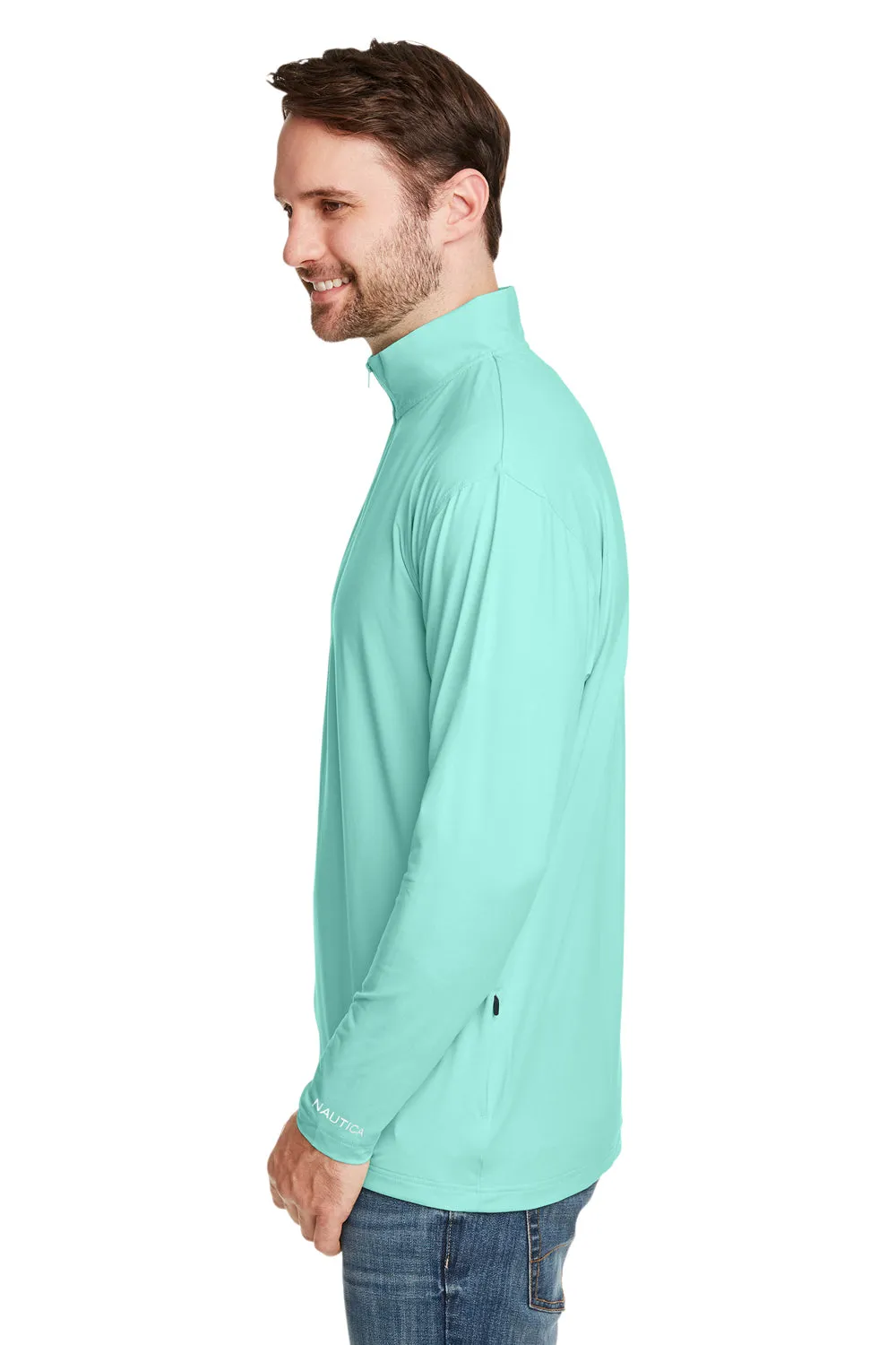 Nautica Mens Saltwater UPF 40  1/4 Zip Sweatshirt - Cool Mint Green