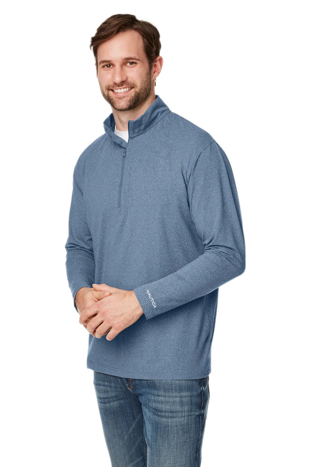 Nautica Mens Saltwater UPF 40  1/4 Zip Sweatshirt - Faded Navy Blue