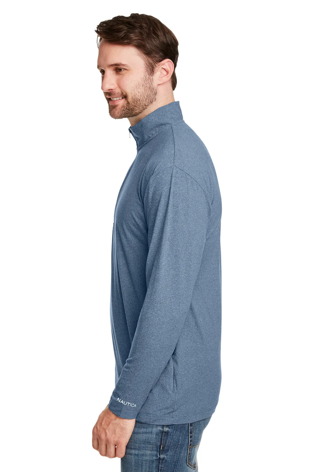 Nautica Mens Saltwater UPF 40  1/4 Zip Sweatshirt - Faded Navy Blue