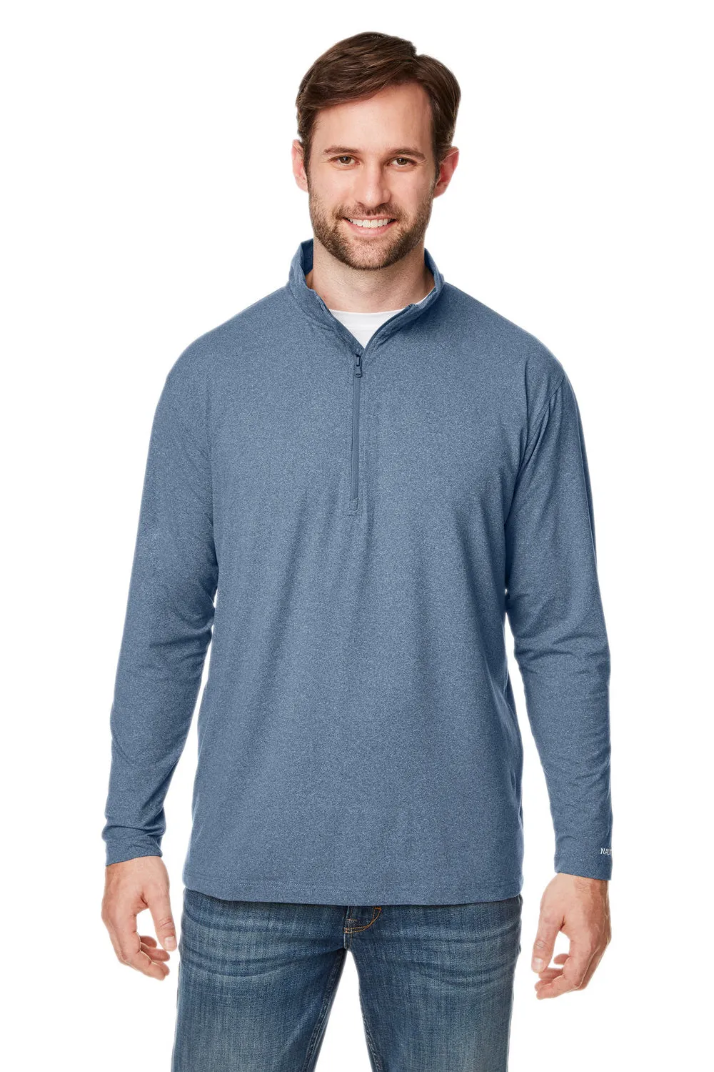 Nautica Mens Saltwater UPF 40  1/4 Zip Sweatshirt - Faded Navy Blue