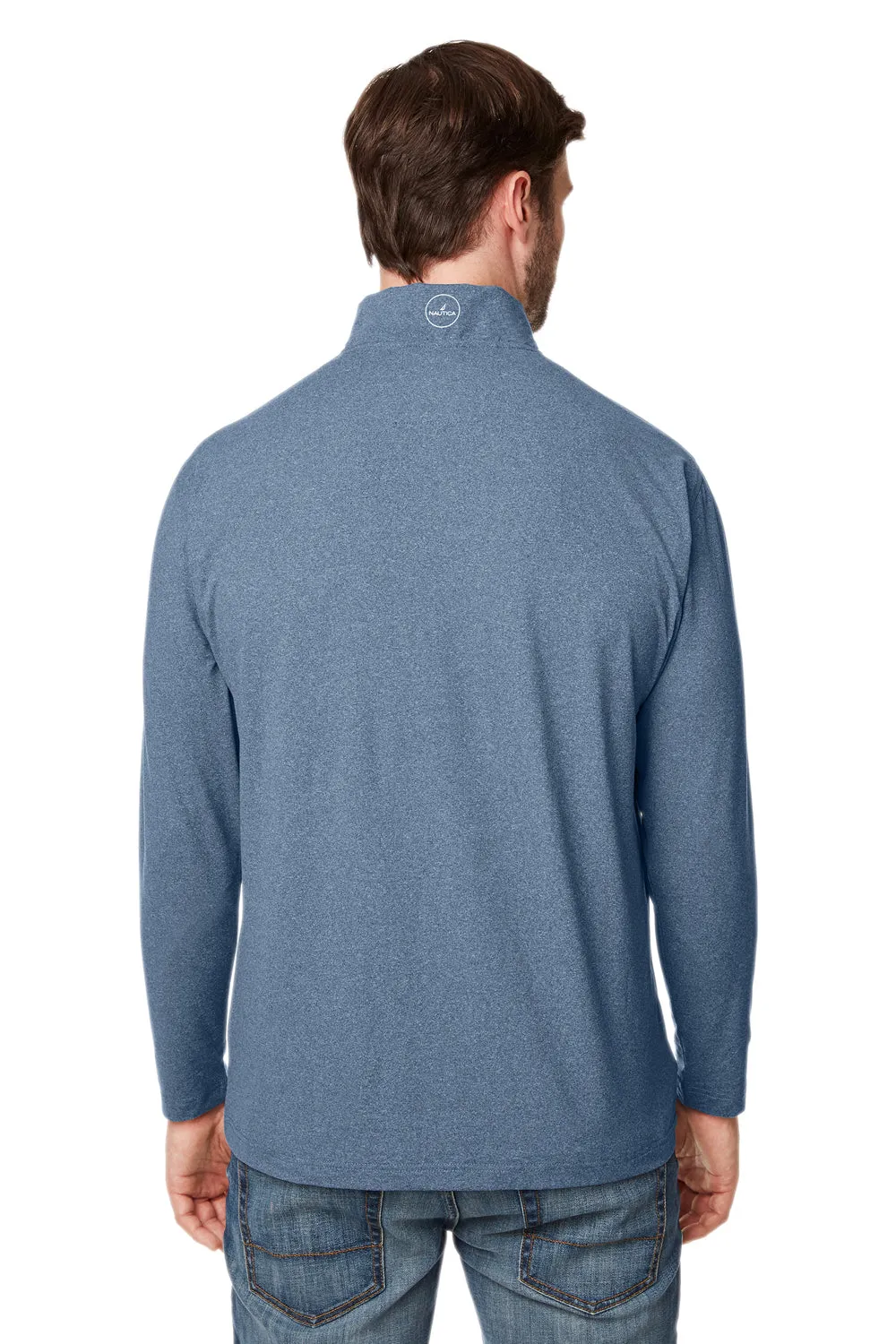Nautica Mens Saltwater UPF 40  1/4 Zip Sweatshirt - Faded Navy Blue
