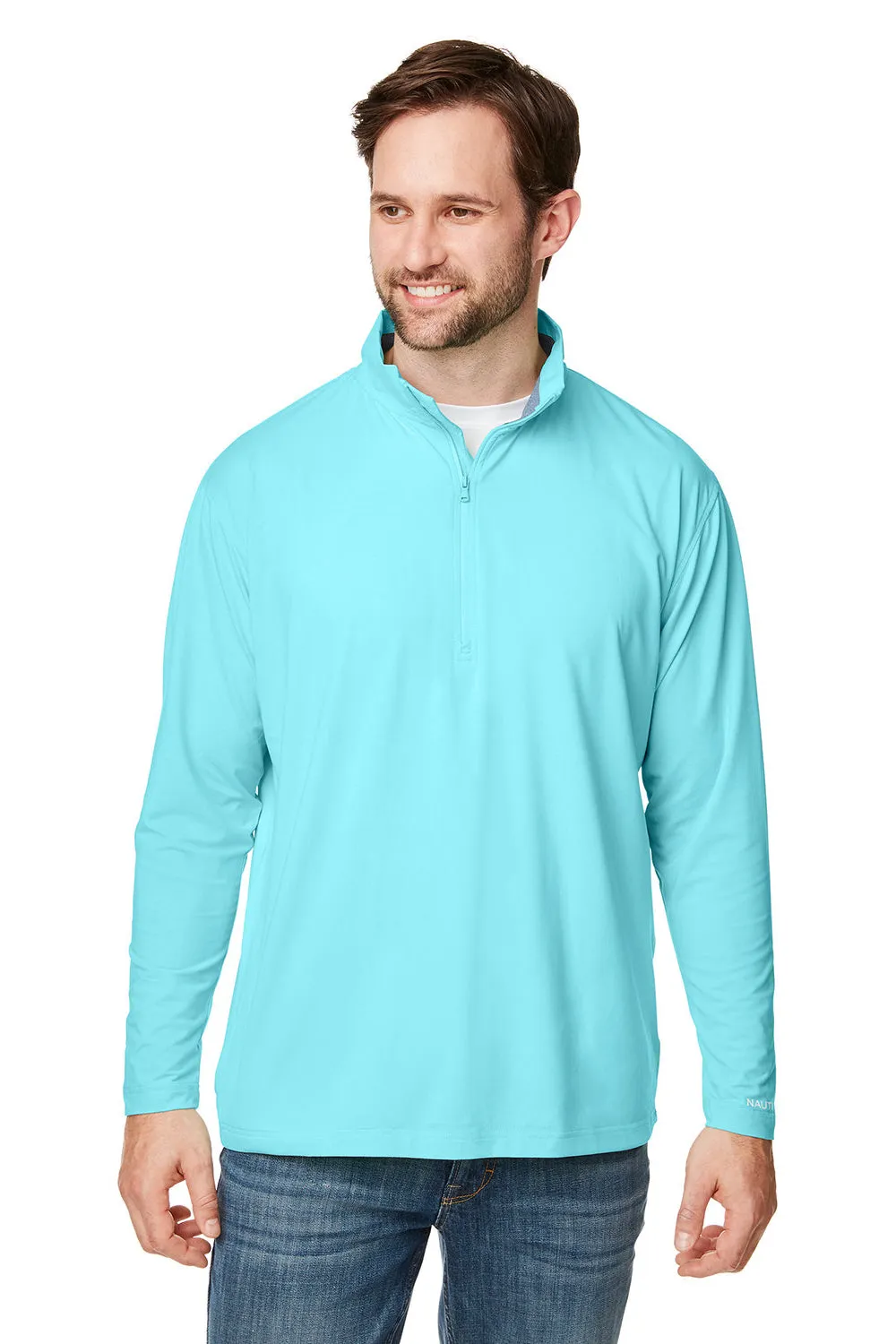 Nautica Mens Saltwater UPF 40  1/4 Zip Sweatshirt - Sea Mist Blue