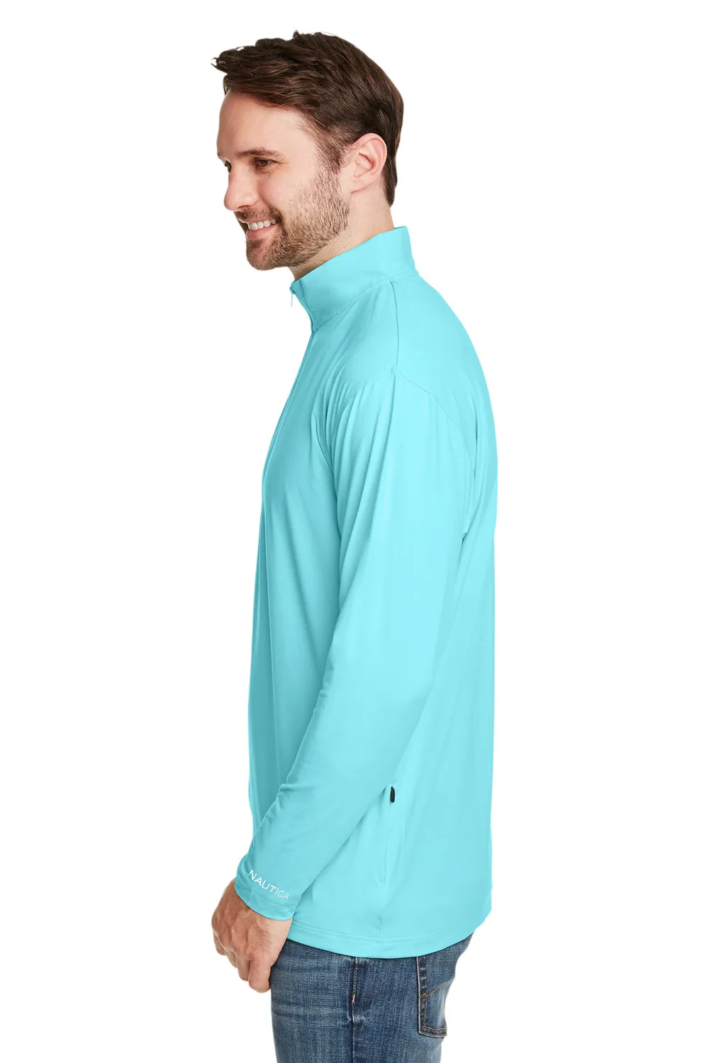 Nautica Mens Saltwater UPF 40  1/4 Zip Sweatshirt - Sea Mist Blue