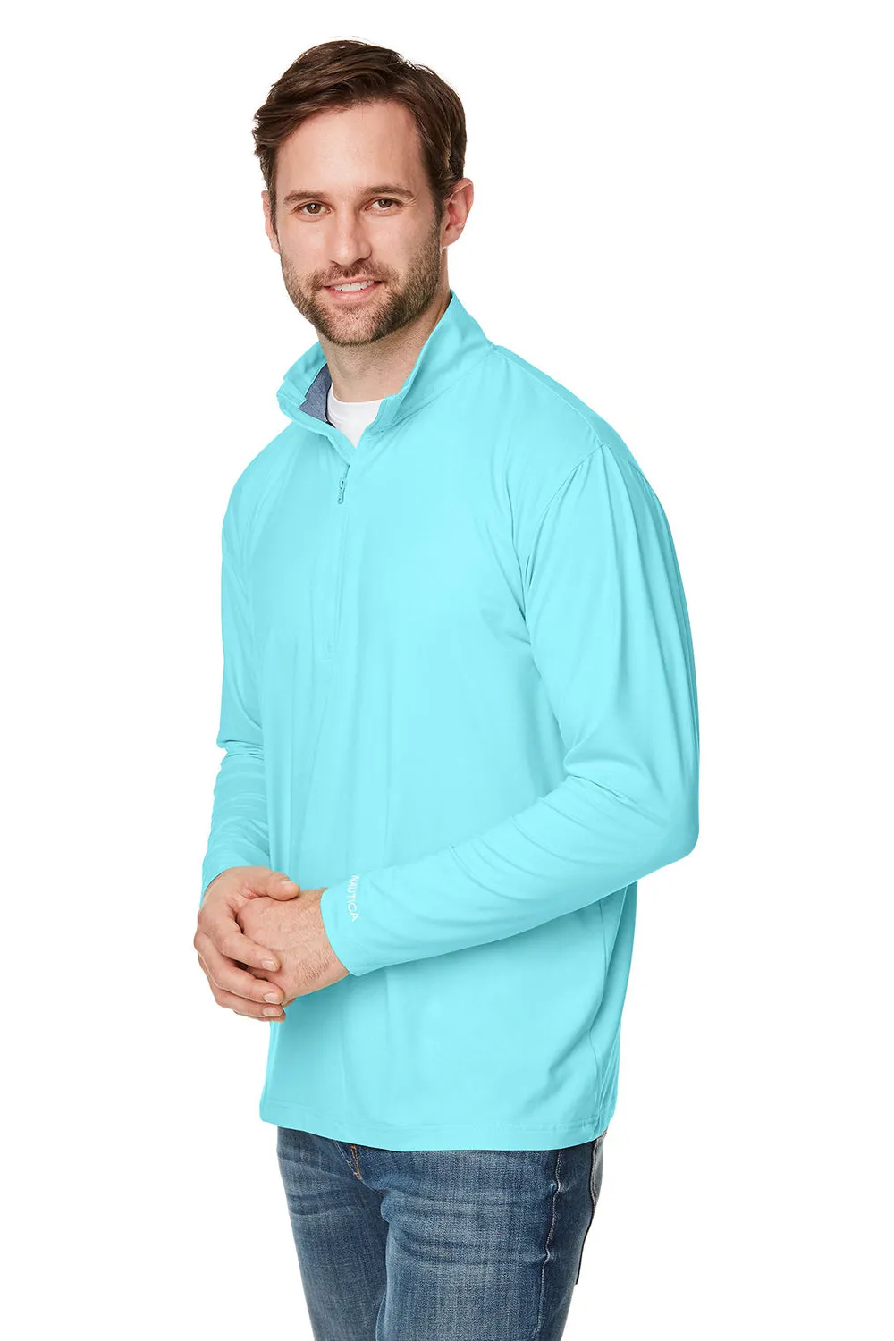 Nautica Mens Saltwater UPF 40  1/4 Zip Sweatshirt - Sea Mist Blue